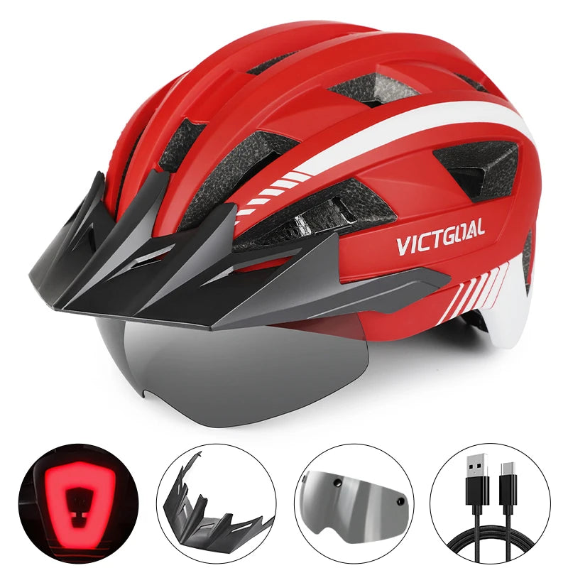 VICTGOAL MTB Road Bike Helmet for Men Women Visor Goggles LED Rear Light Mountain Bicycle Helmet Racing Safety Cycling Helmets - Get Outside Today 25