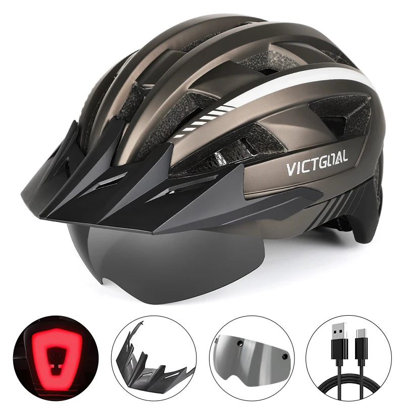VICTGOAL MTB Road Bike Helmet for Men Women Visor Goggles LED Rear Light Mountain Bicycle Helmet Racing Safety Cycling Helmets - Get Outside Today 25