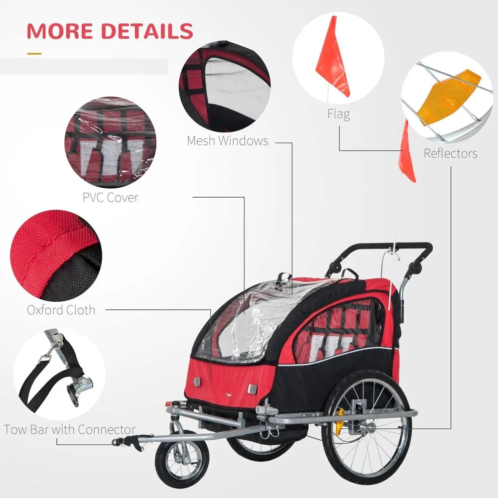 Elite 360 Swivel Bike Trailer for Kids Double Child Two Wheel Bicycle Cargo Trailer with Two Security Harnesses