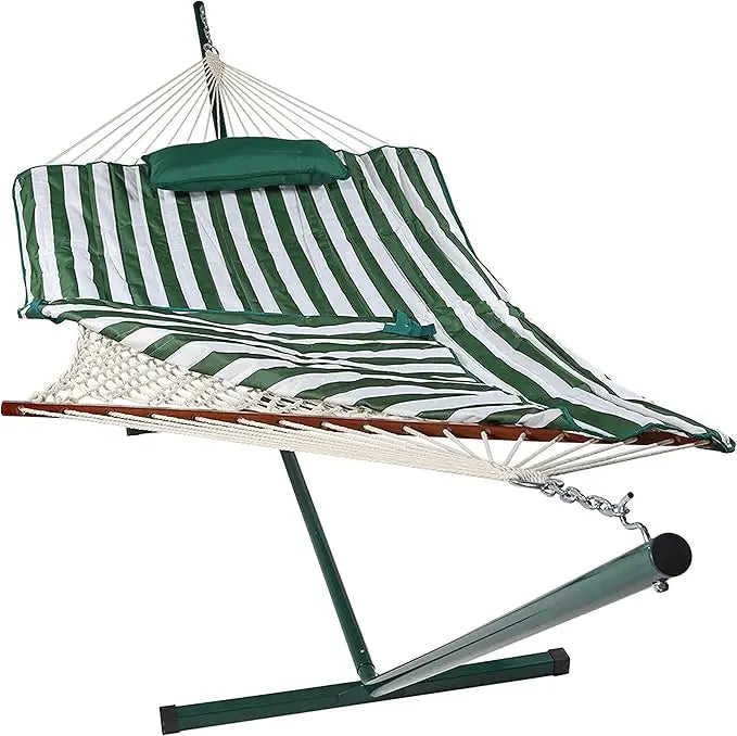 Rope hammock with standing combination - 275 lb capacity - includes 12-foot hammock stand, sling bar, cushion and pillow