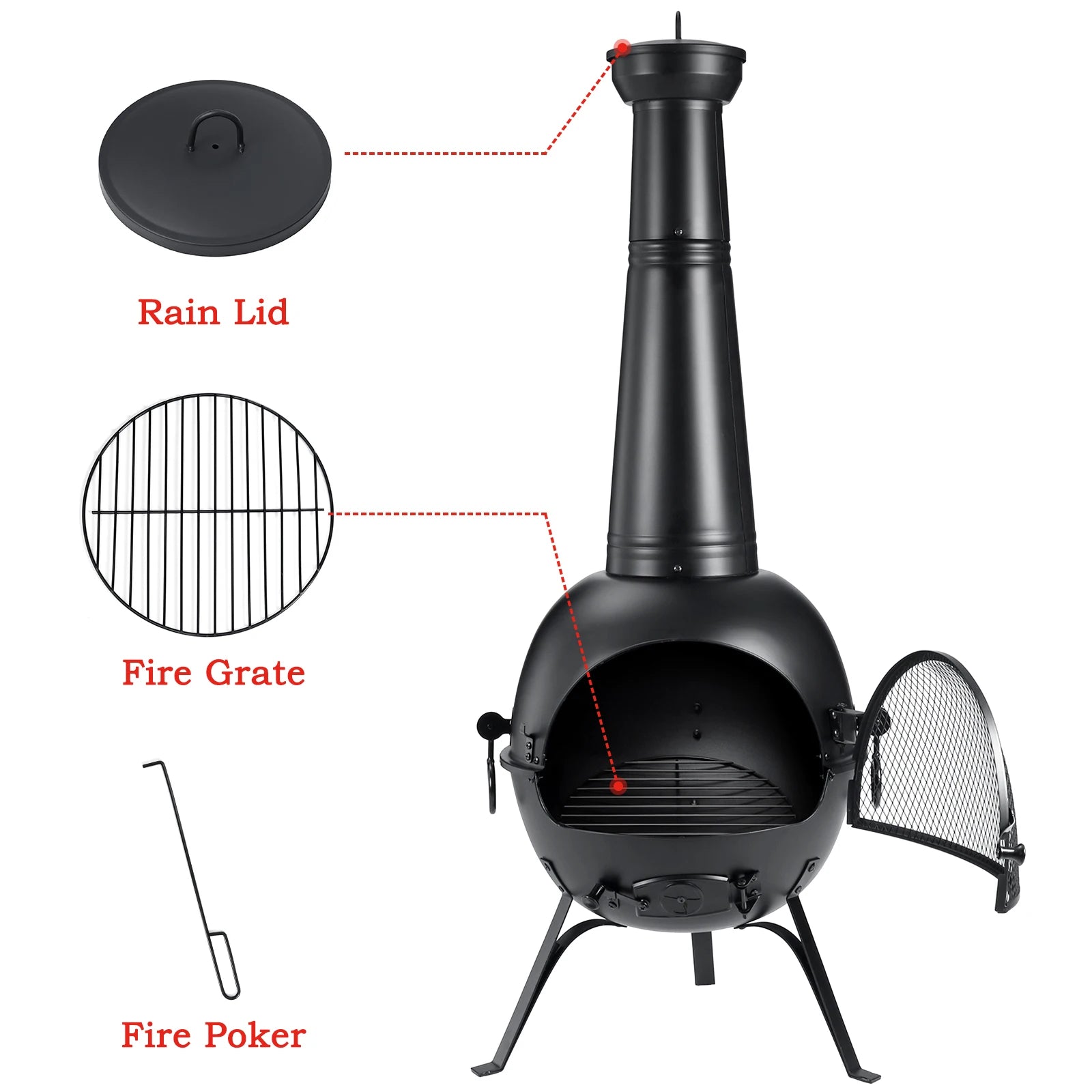 Outdoor Wooden Chiminea Fire Pit With Chiminea Cover Rust Free Iron Black - Get Outside Today 25