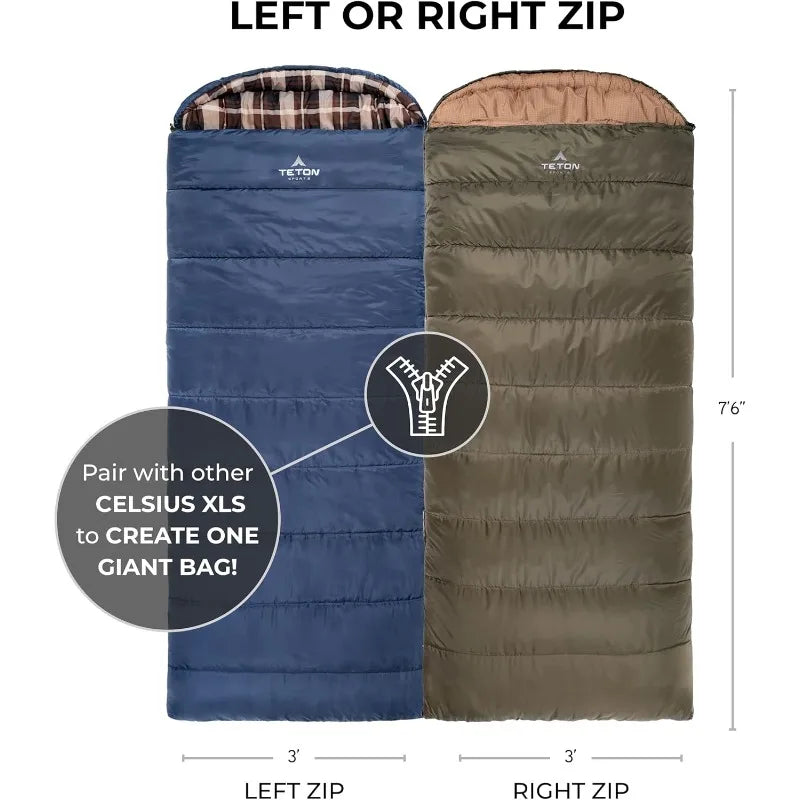 TETON Celsius XL Sleeping Bags for Adults and Kids -25F 20F 0F All Weather Warm Camping Gear