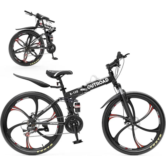 26 Inch Folding Mountain Bike With 21 Speed Dual Suspension For Adults