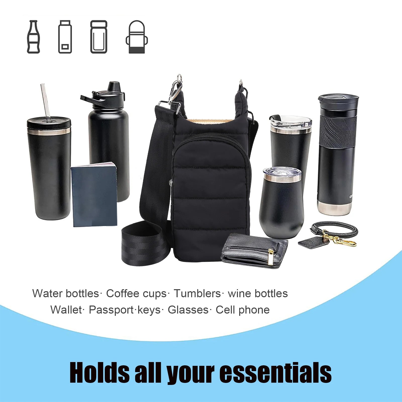 Water Bottle Holder Adjustable Wide Strap Carrier Tote - Get Outside Today 25