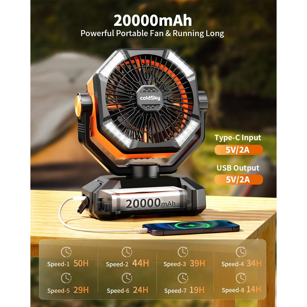 coldSky 20000mAh Battery Camping Fan with 4 LED Lantern - Get Outside Today 25