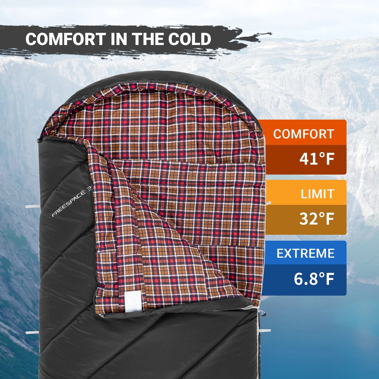 KingCamp Cotton Sleeping Bag For Adults Cold Weather Extra Wide Big And Tall XL Portable Waterproof Flannel
