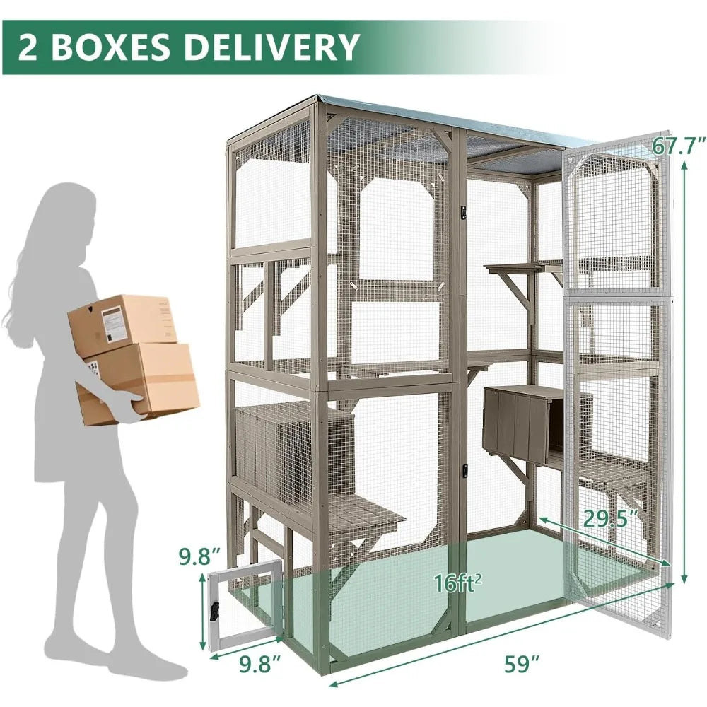 Outdoor Catio Enclosure Large Kitty Cage With 5 Platforms