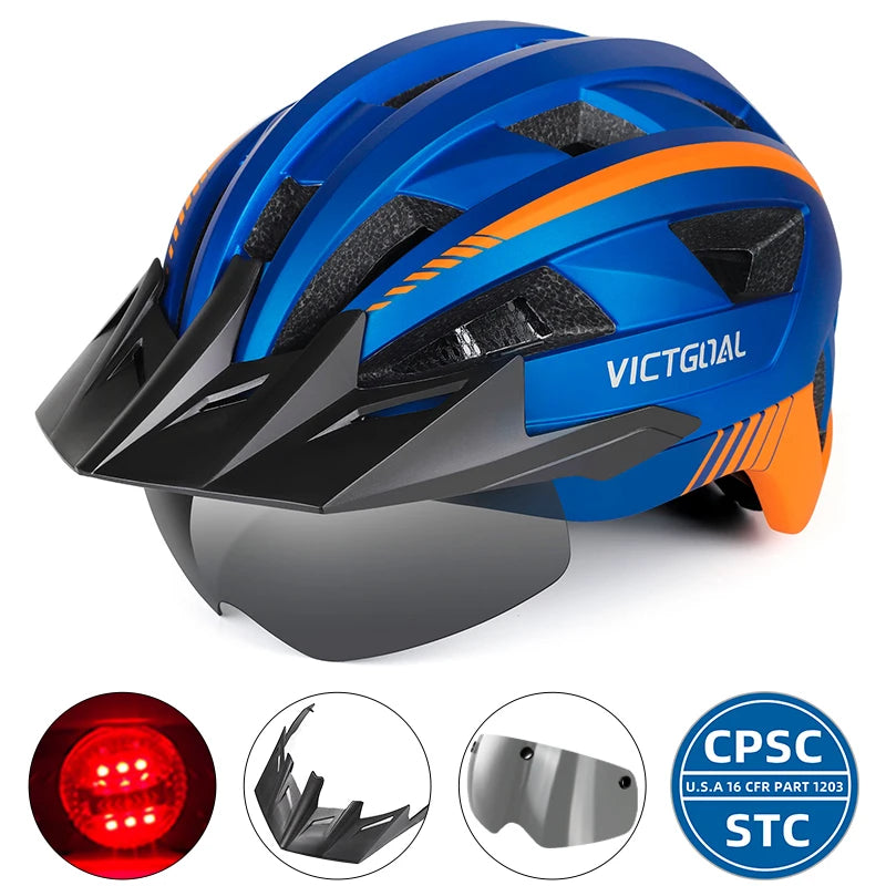 VICTGOAL MTB Road Bike Helmet for Men Women Visor Goggles LED Rear Light Mountain Bicycle Helmet Racing Safety Cycling Helmets - Get Outside Today 25