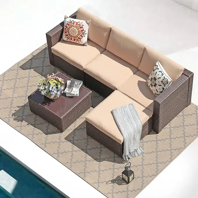 5 Piece Outdoor Patio Furniture Set Sectional Conversation All Weather Cushions Backyard Porch Garden Poolside Balcony Set