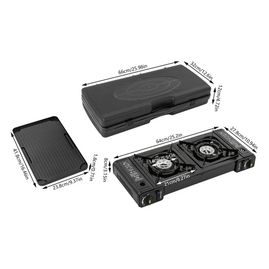 Double Burner Butane Stove Camping Stove Kit with Grill Plate and Carrying Case Portable Auto Ignition Camping Burner LPG - Get Outside Today 25