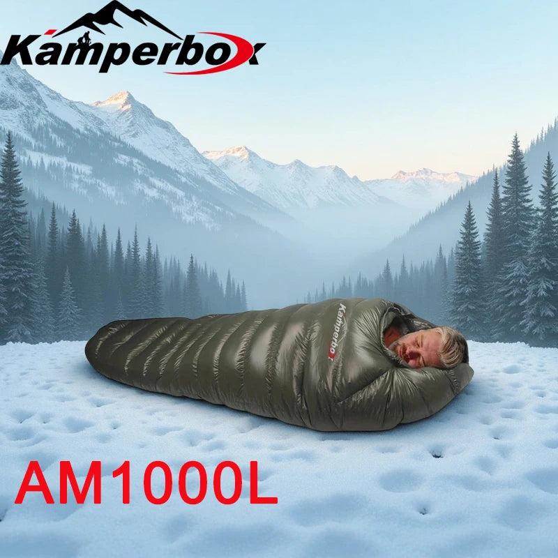 Kamperbox Cold Temperature Winter Sleeping Bag Duck Down 1000g Double For Camping Adults Nylon