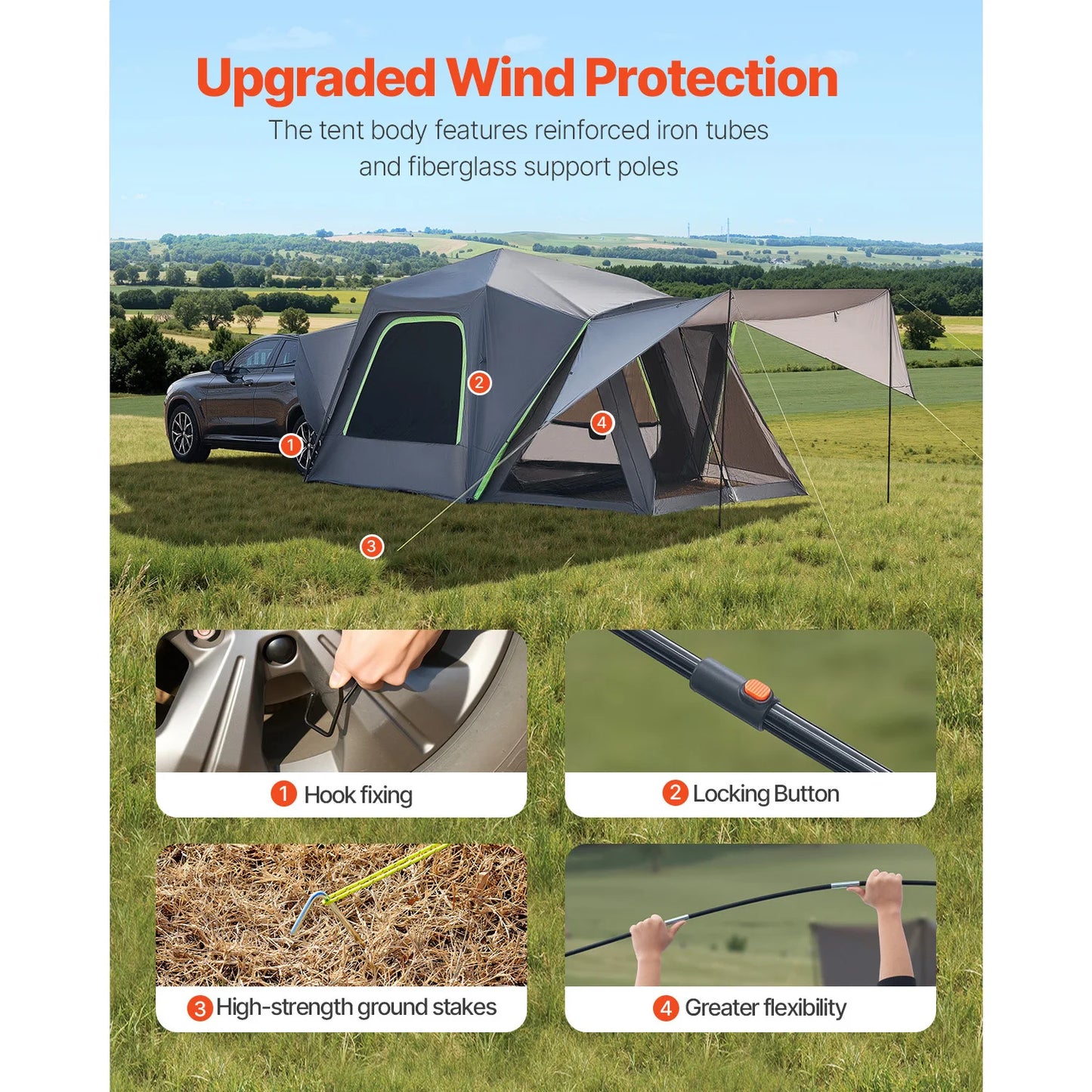 SucceBuy SUV Camping Tent Waterproof PU2000mm Double Layer Design Mesh Windows - Get Outside Today 25