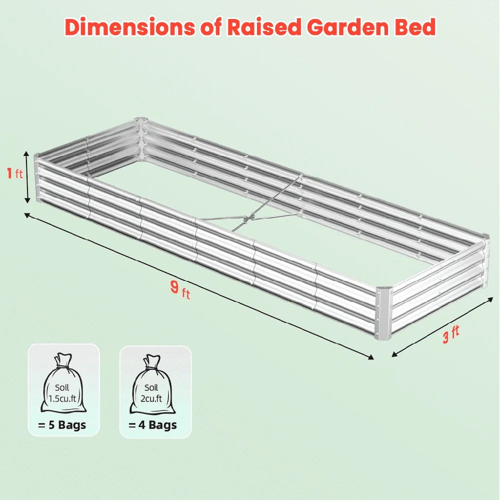 Galvanized Raised Garden Bed 9x3ft and 3x3ft 2 Pack Metal Planter Box for Vegetables and Flowers Easy Assembly Durable for Outdoor Use