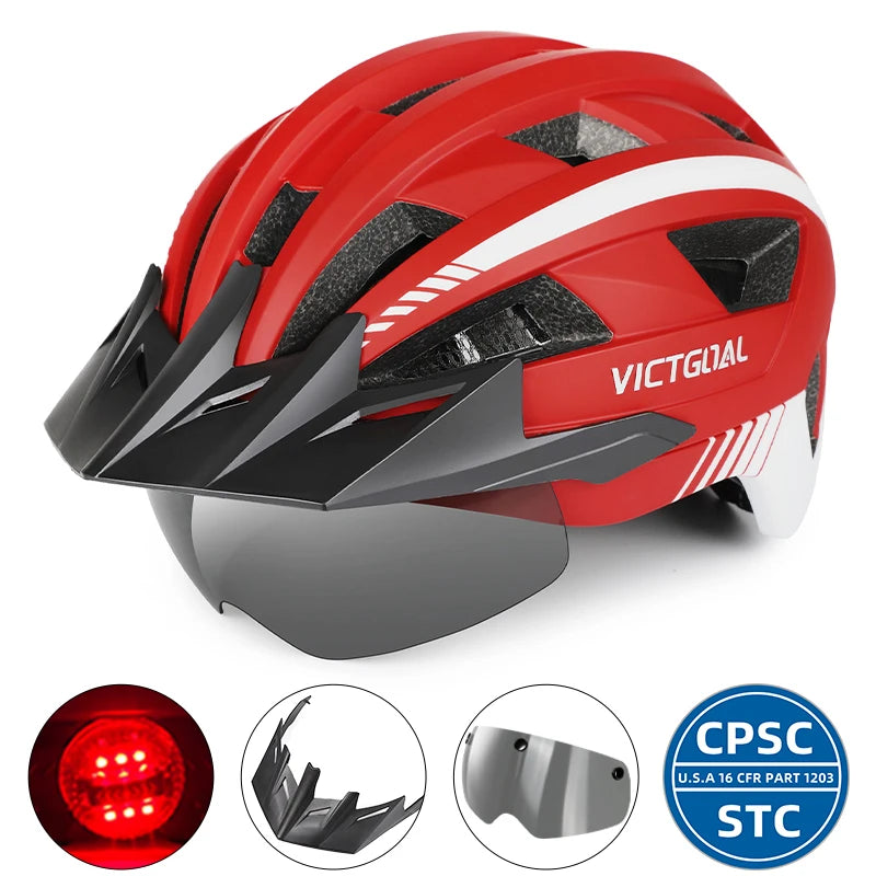 VICTGOAL MTB Road Bike Helmet for Men Women Visor Goggles LED Rear Light Mountain Bicycle Helmet Racing Safety Cycling Helmets - Get Outside Today 25