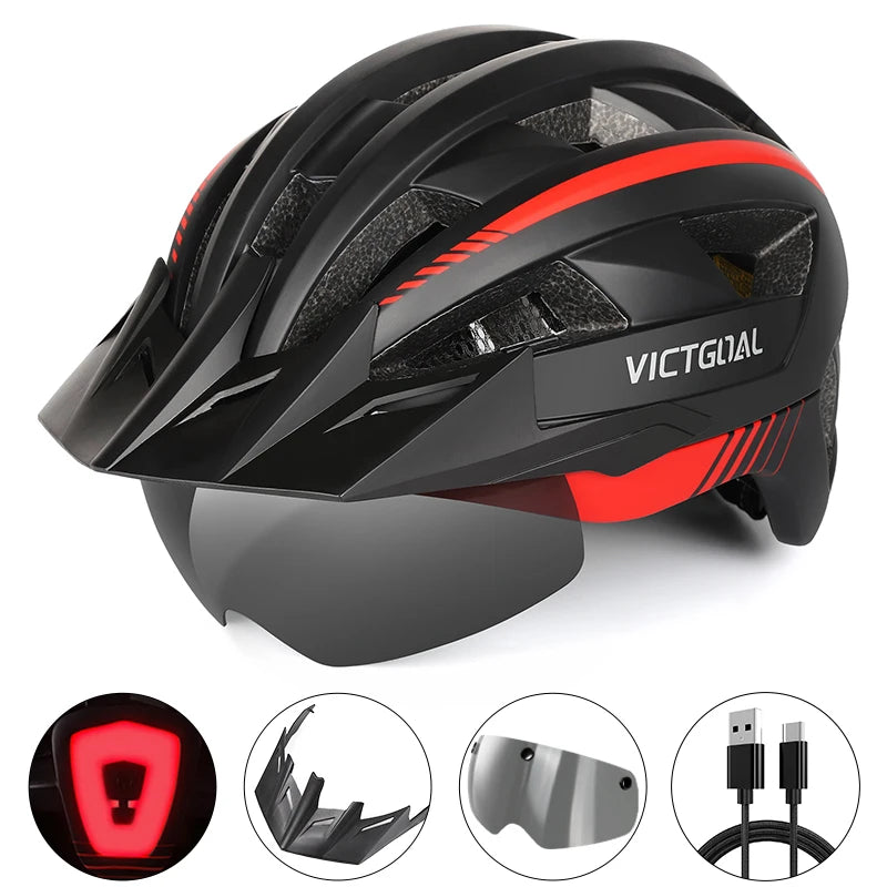 VICTGOAL MTB Road Bike Helmet for Men Women Visor Goggles LED Rear Light Mountain Bicycle Helmet Racing Safety Cycling Helmets - Get Outside Today 25