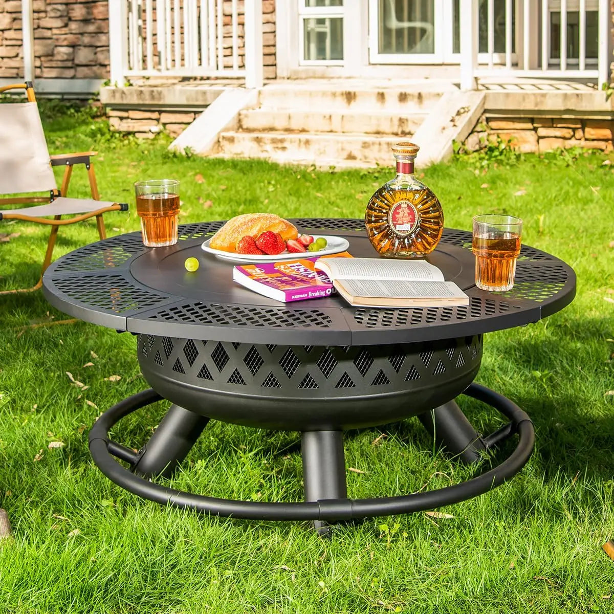 36 Inch Fire Pit With Grill And Wood Burning 3 In 1 Outdoor Cooking Table - Get Outside Today 25