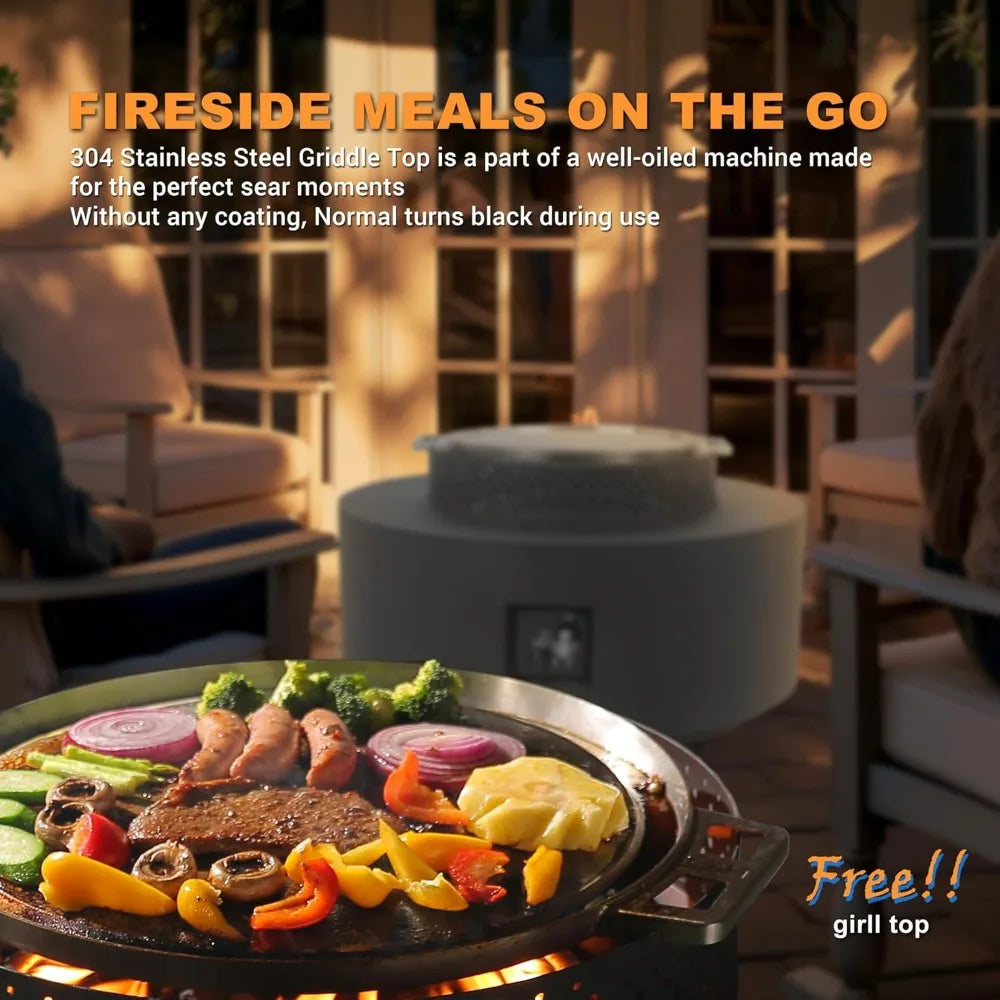 3 Piece Outdoor Fire Pit Table 32 Inch Propane Fire Table 65000 BTU Black Round Gas Fire Pit Wind Guard Baking Sheet