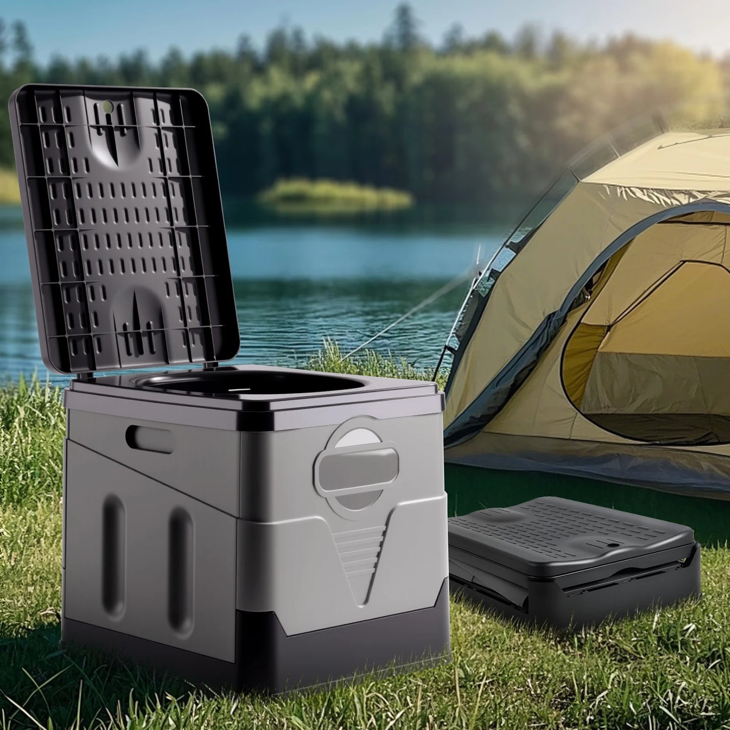 Camping Folding Toilet For Car With Lid And Paper Holder