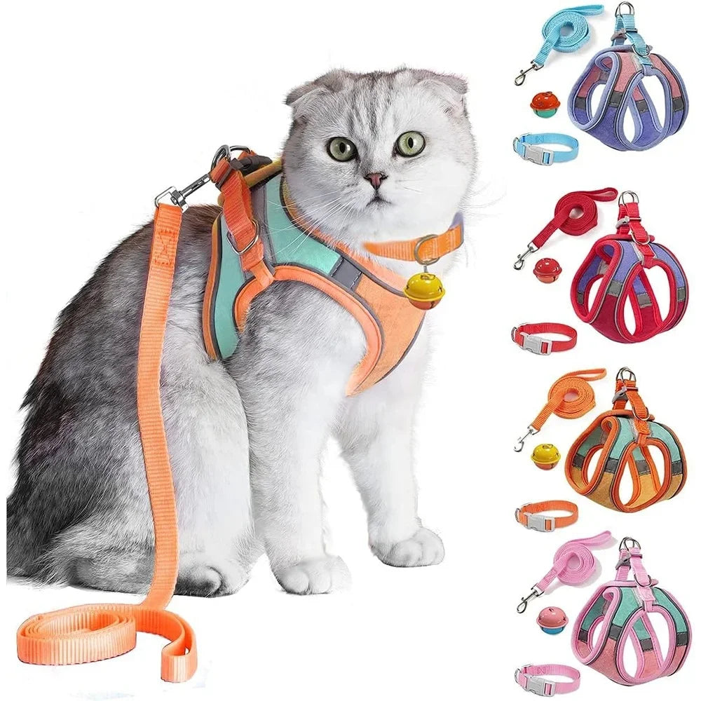 Escape Proof Cat Harness Leash Collar Set Adjustable Reflective Vest For Walking