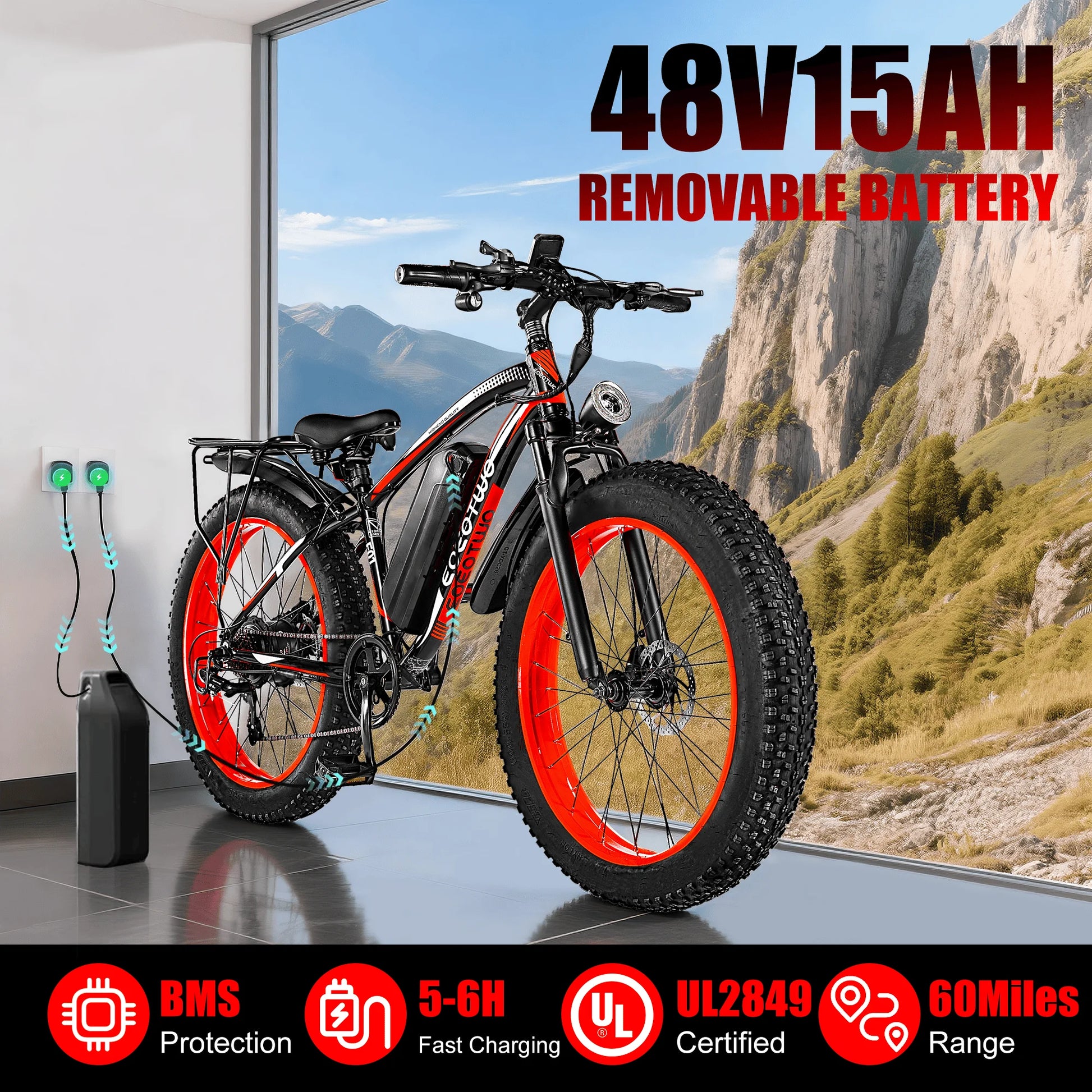 1500W Electric Fat Tire Ebike 26 Inch 48V 15Ah 34MPH Off Road Snow Bike - Get Outside Today 25
