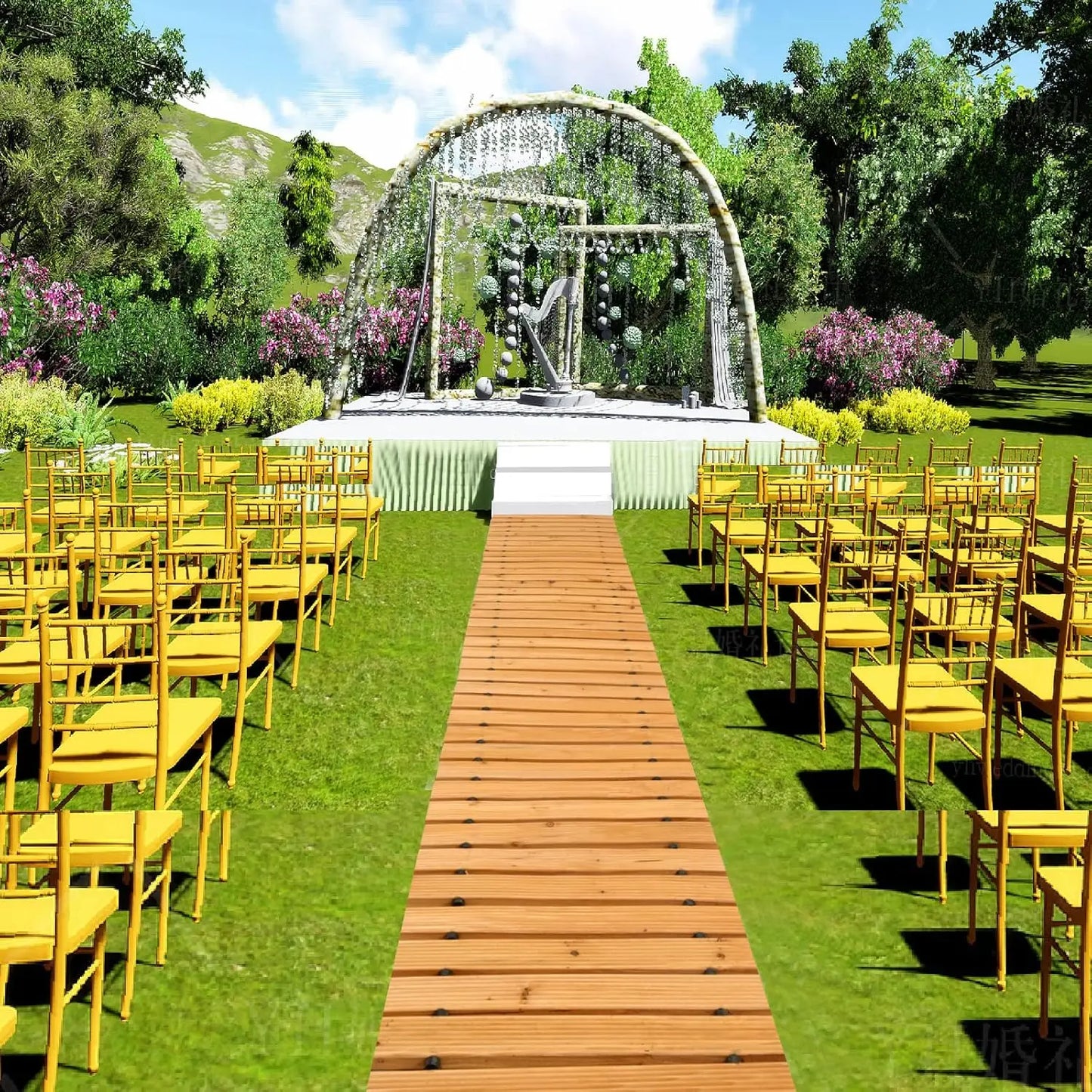 10FT Wooden Garden Pathway Outdoor Roll Out Decorative Walkway Weather Resistant Non Slip Hardwood Pavers for Garden Backyard Beach Wedding Party