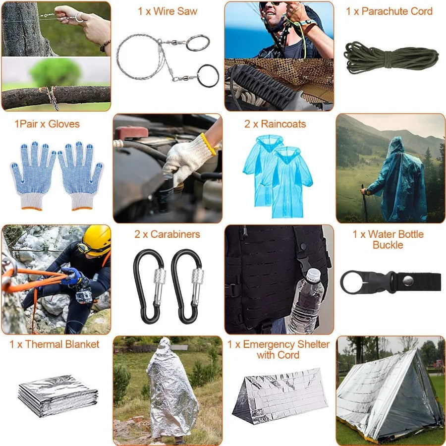 125Pcs Survival Kits Emergency Gear for Outdoor Adventure