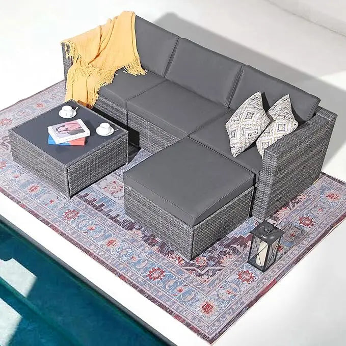 5 Piece Outdoor Patio Furniture Set Sectional Conversation All Weather Cushions Backyard Porch Garden Poolside Balcony Set