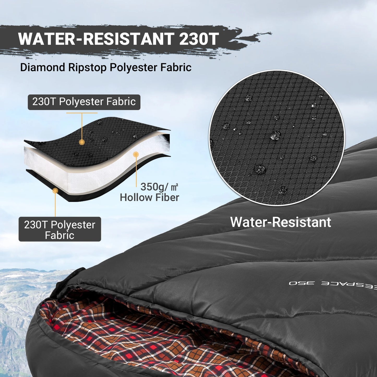 KingCamp Cotton Sleeping Bag For Adults Cold Weather Extra Wide Big And Tall XL Portable Waterproof Flannel