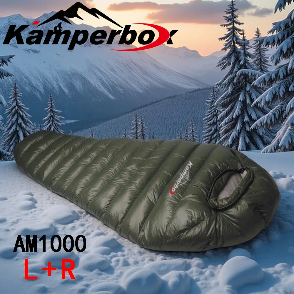 Kamperbox Cold Temperature Winter Sleeping Bag Duck Down 1000g Double For Camping Adults Nylon