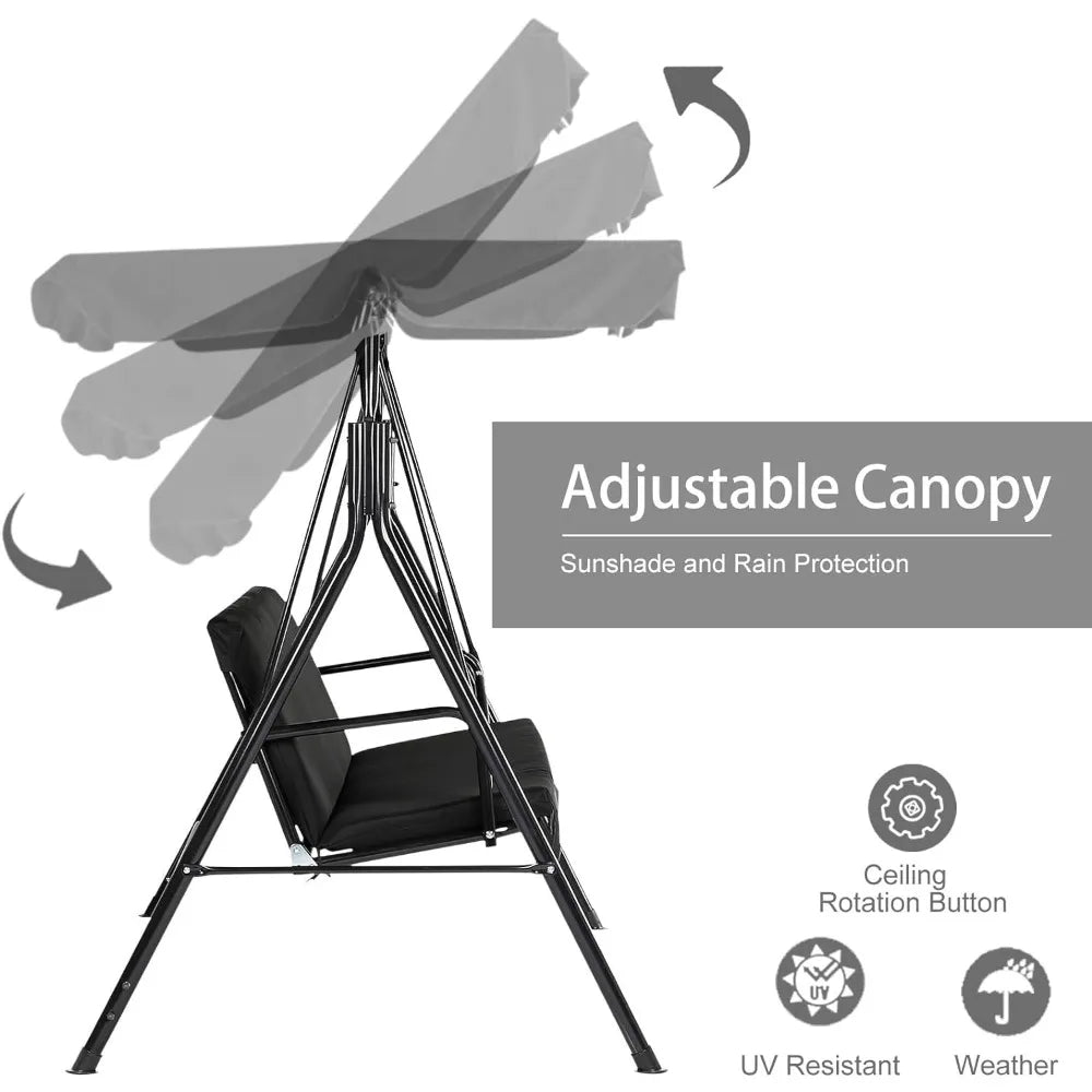 Outdoor Patio Swing Chair for Adults 3 Seat Porch Swing with Adjustable Canopy Removable Cushion Outdoor Furniture
