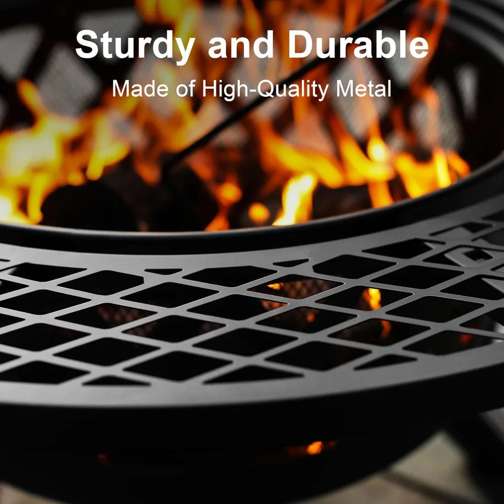 32 Inch Fire Pit With Poker Outdoor Wood Burning Grill