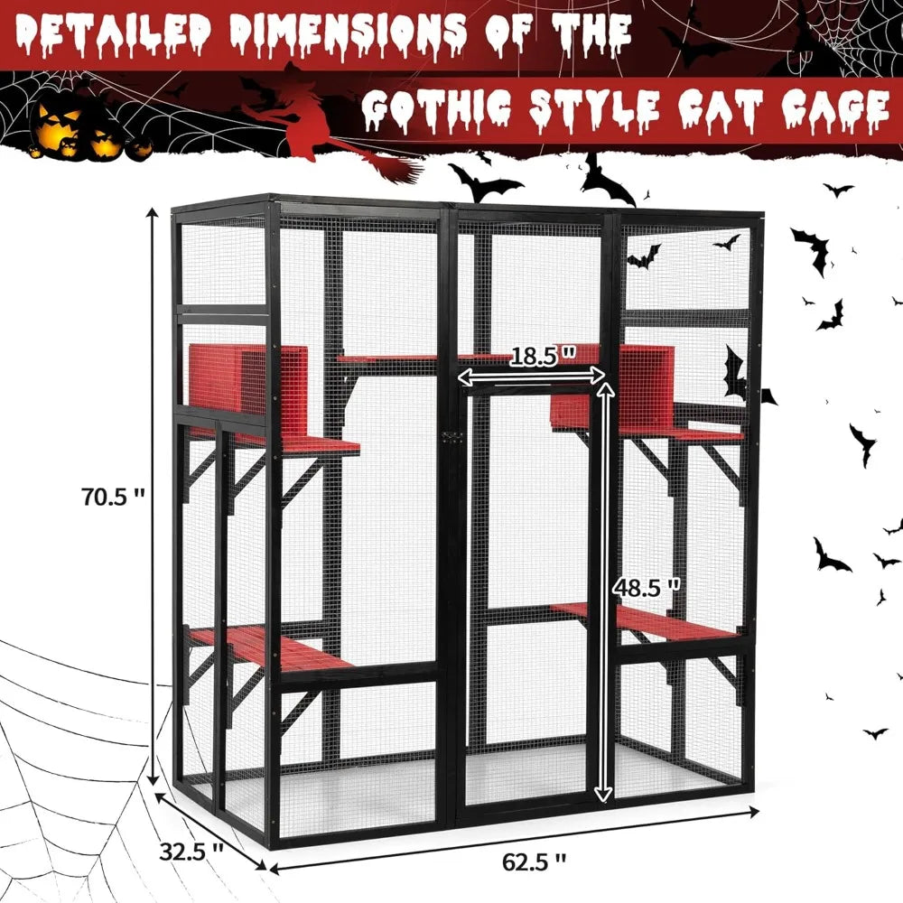 Large Wooden Outdoor Catio Enclosure With Perches Condos