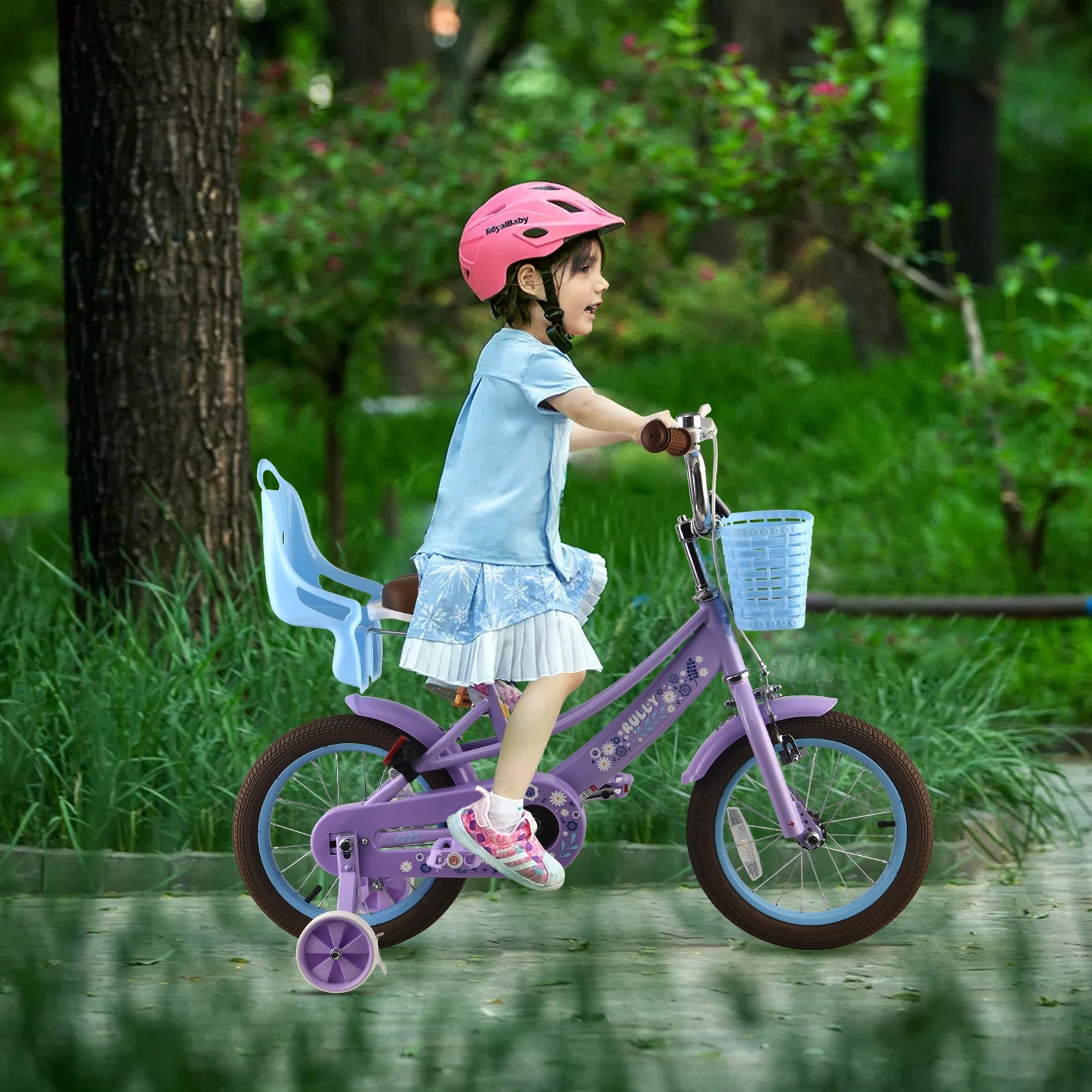 Rully 12 to 16 Inch Children's Bicycle with Training Wheels Bike Bell Doll Seat Basket for Girls Aged 2 to 6 Years Pink and Purple - Get Outside Today 25