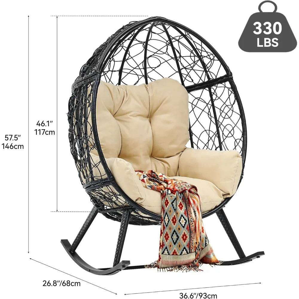 Outdoor Rocking Egg Chair with Cushioned Comfort Wicker Patio Rocker 250 Pound Capacity Anti-Slip All Weather Resilient Rattan