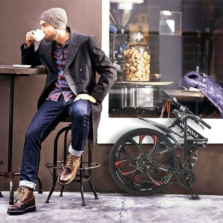 26 Inch Folding Mountain Bike With 21 Speed Dual Suspension For Adults