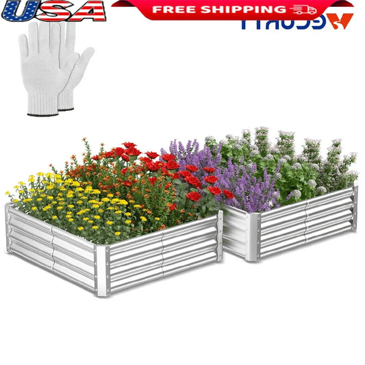 Galvanized Raised Garden Bed 9x3ft and 3x3ft 2 Pack Metal Planter Box for Vegetables and Flowers Easy Assembly Durable for Outdoor Use