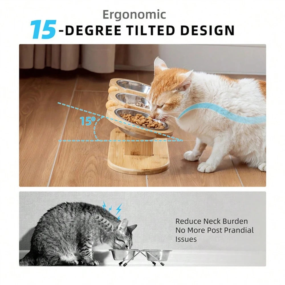 Tilted Raised Cat Feeder Three In One Stainless Bowls - Get Outside Today 25