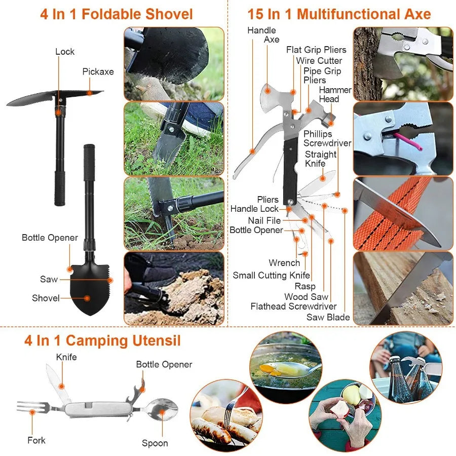 125Pcs Survival Kits Emergency Gear for Outdoor Adventure