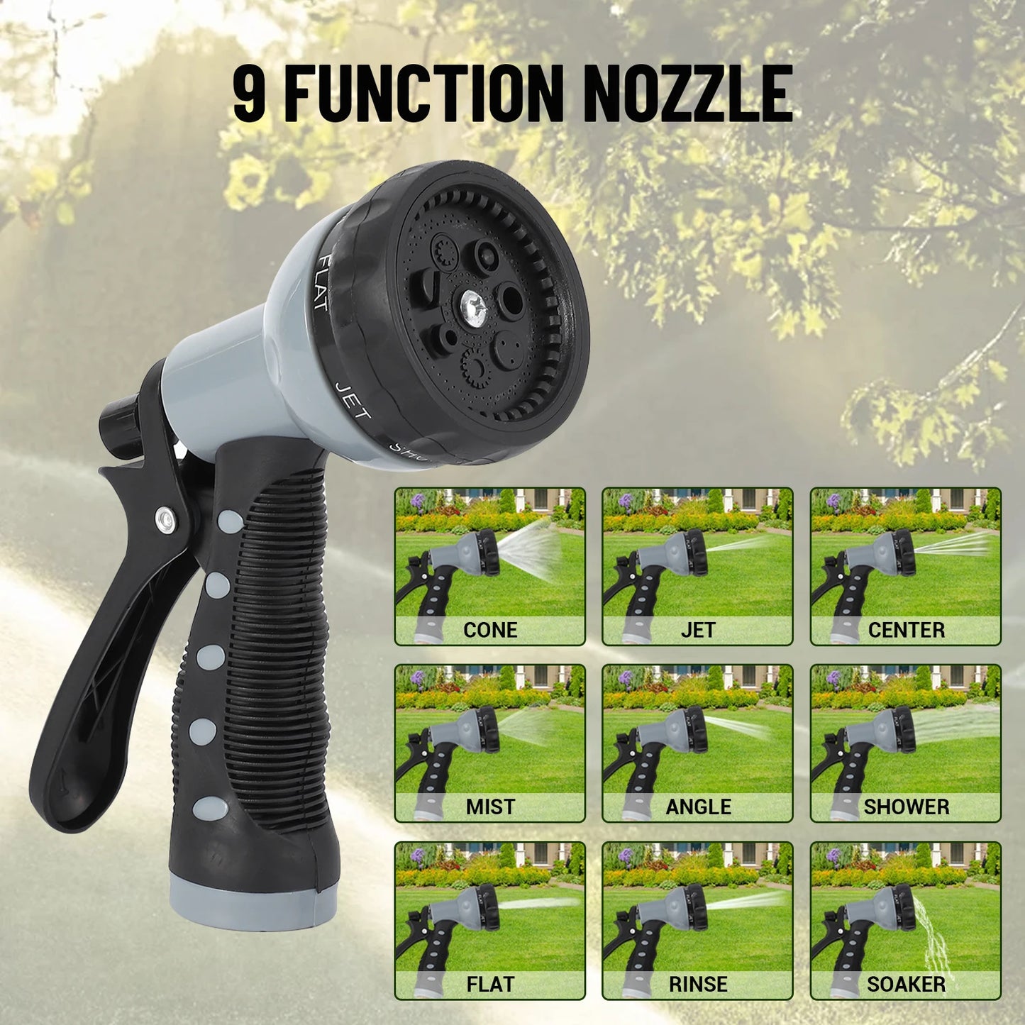 Retractable Garden Hose Reel 1/2 Inch x 100 Feet Wall Mounted 9 Function Sprayer Nozzle Any Length Lock Slow Return