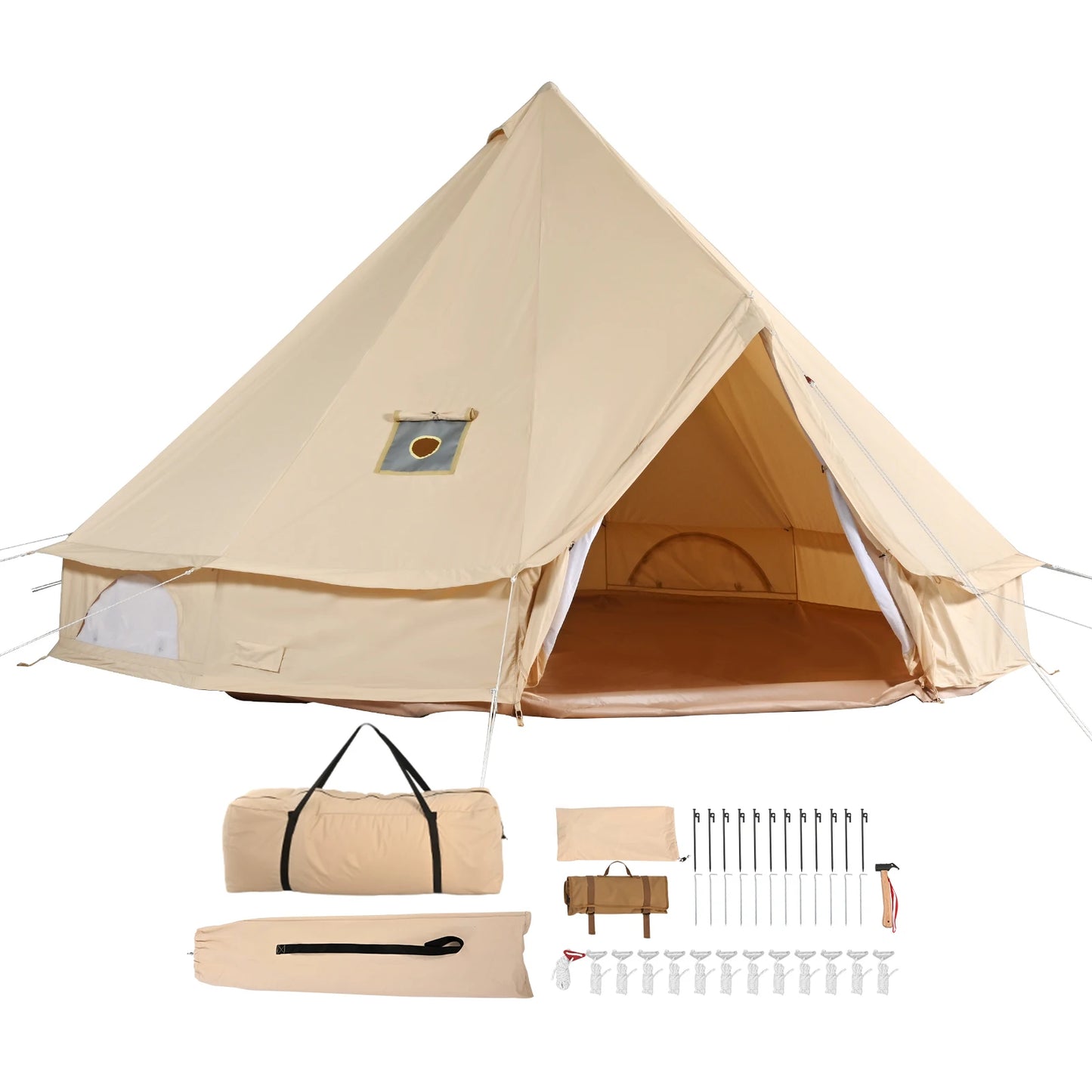 4 Seasons Canvas Bell Tent For Camping With Chimney Vent