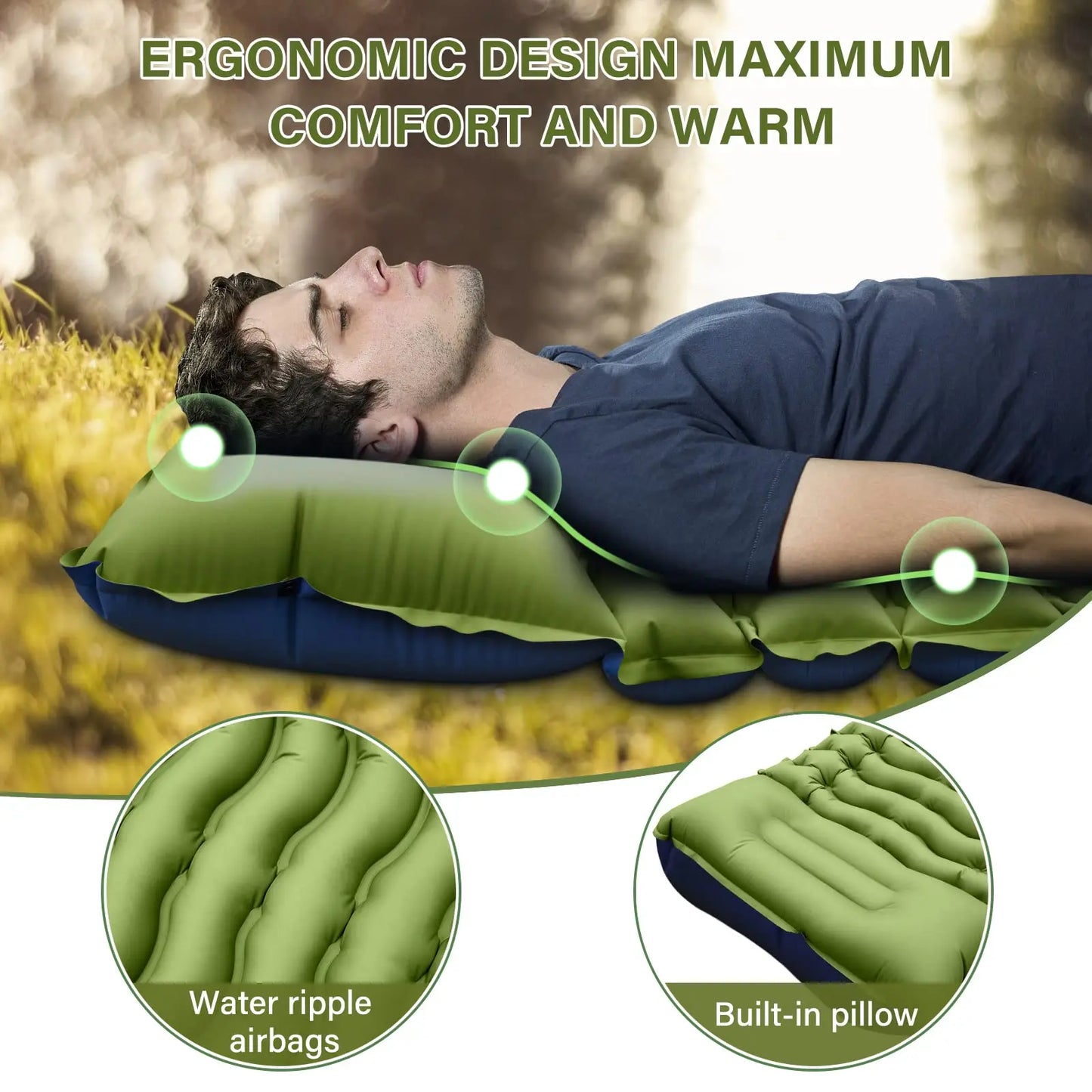 WESTTUNE Ultralight Camping Sleeping Pad With Built In Pillow And Foot Pump - Get Outside Today 25