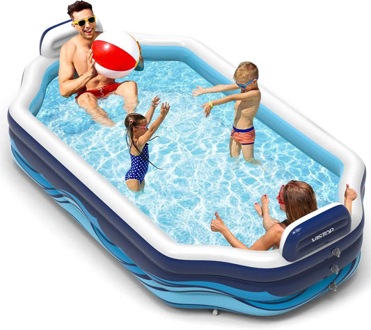 Inflatable Pool with Seats and Backrests, XLarge Thickened Full-Sized Family Fun Swimming Pool for Kids and Adults, Outdoor, Gar