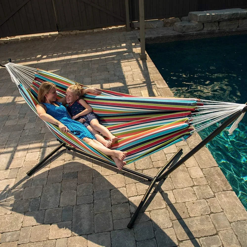 Sunbrella Double Hammock With Space Saving Steel Stand