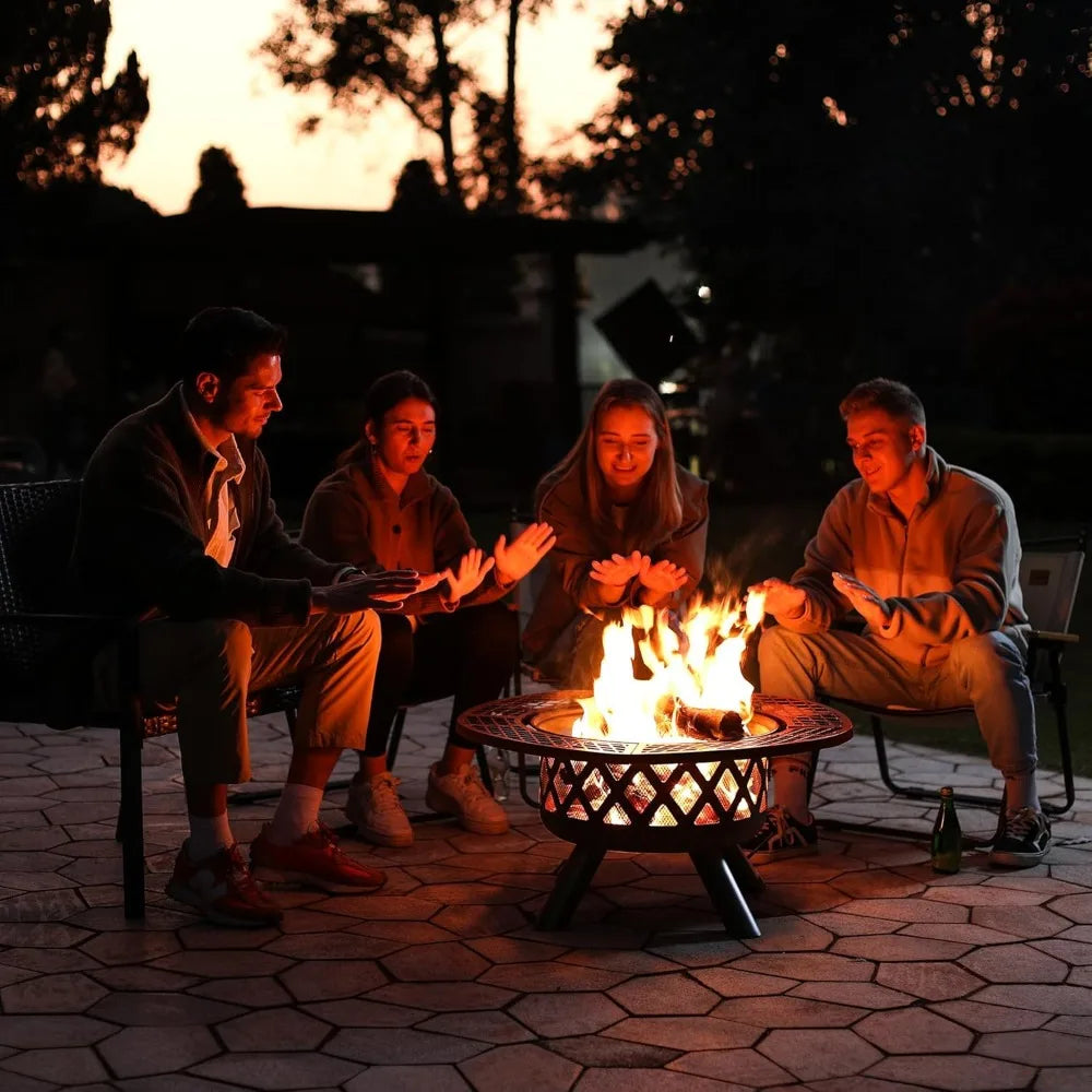 32 Inch Fire Pit With Poker Outdoor Wood Burning Grill