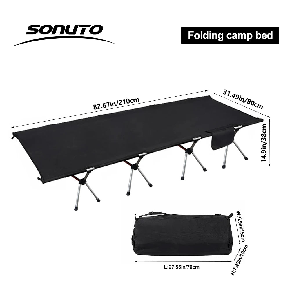 Sonuto 210X80 Cm Camping Cot 600D Oxford Portable Folding Bed Lightweight 4kg