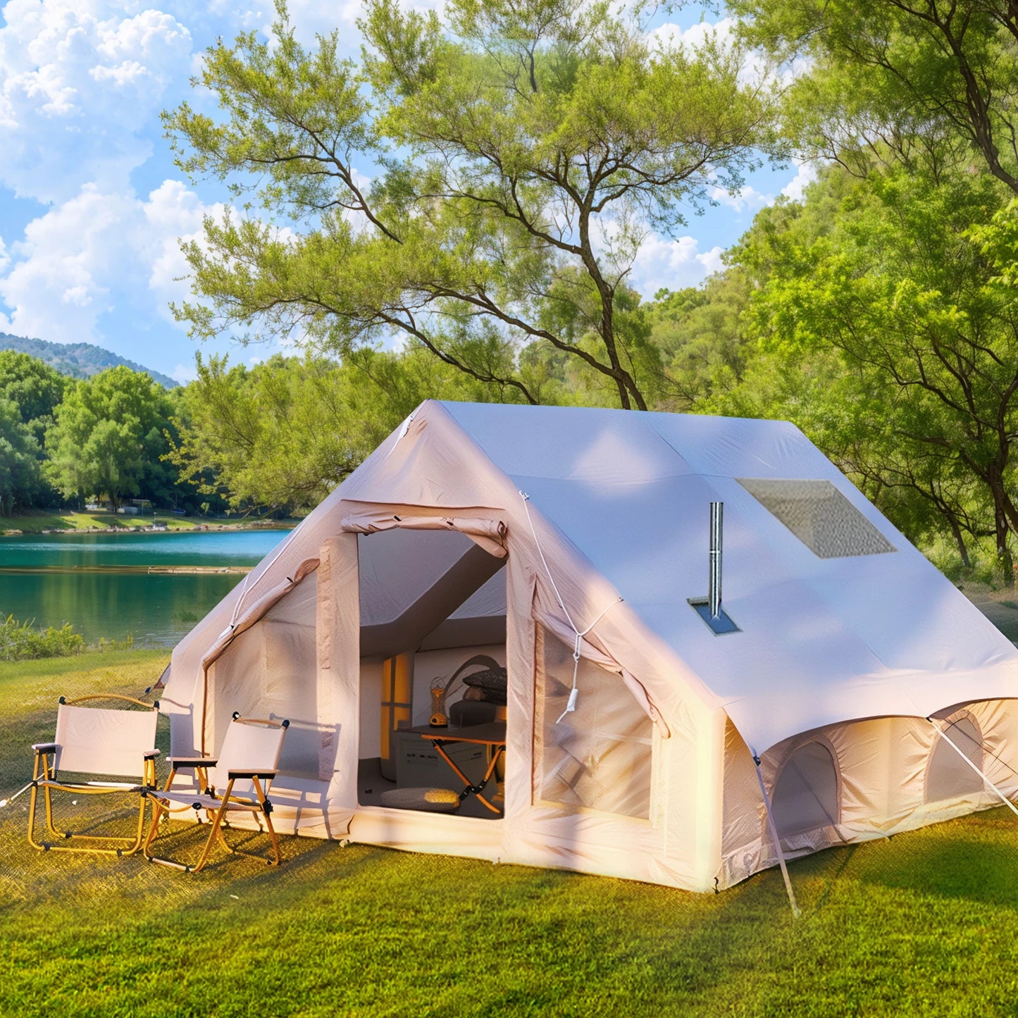 129 Square Feet Large Inflatable Camping Tent for 8 to 10 People Waterproof 4 Season Glamping Tent