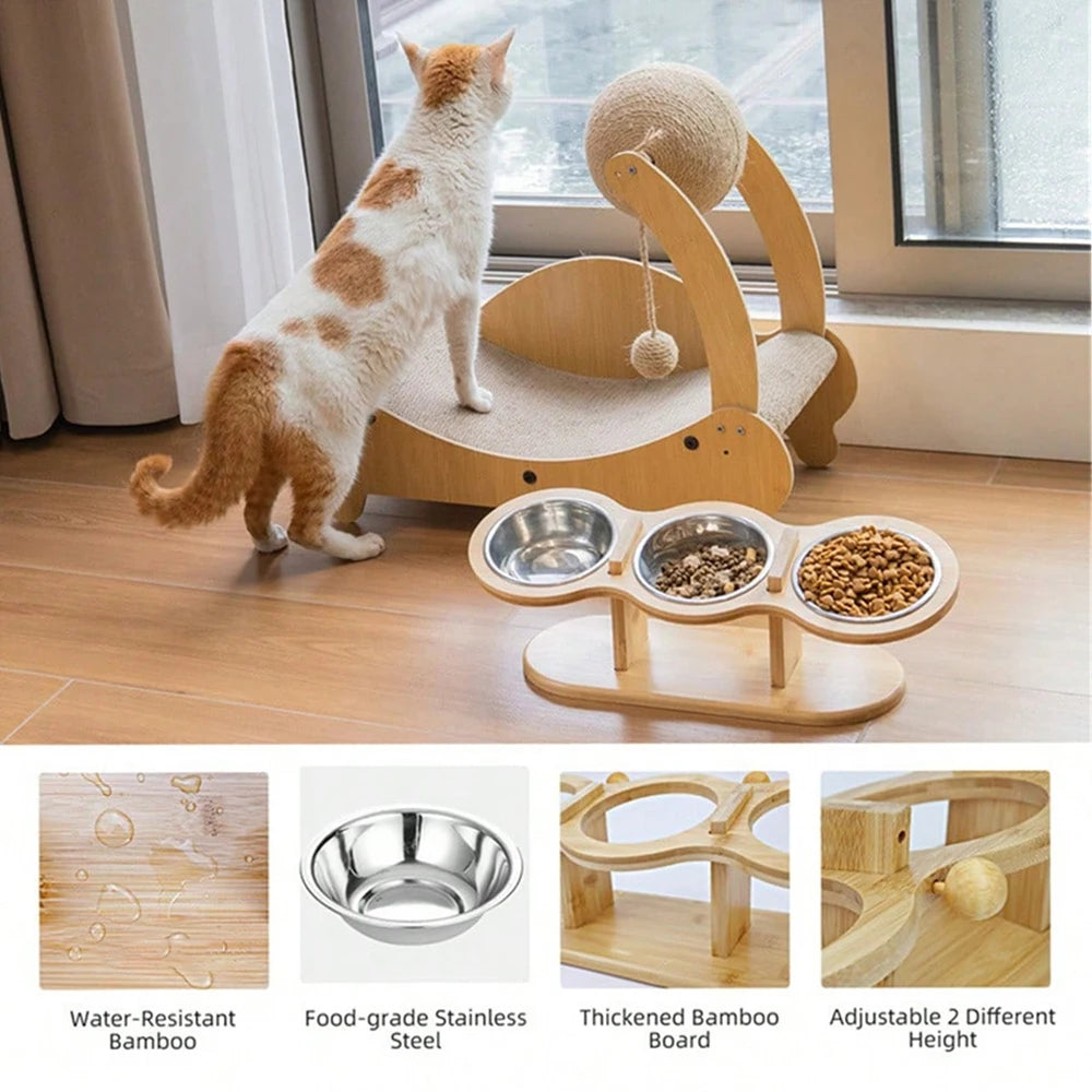 Tilted Raised Cat Feeder Three In One Stainless Bowls - Get Outside Today 25