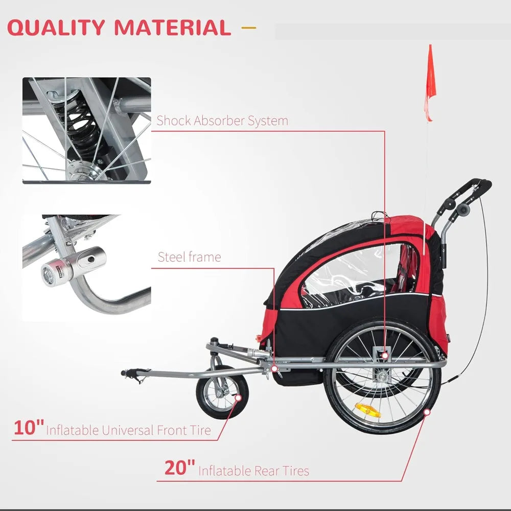 Elite 360 Swivel Bike Trailer for Kids Double Child Two Wheel Bicycle Cargo Trailer with Two Security Harnesses