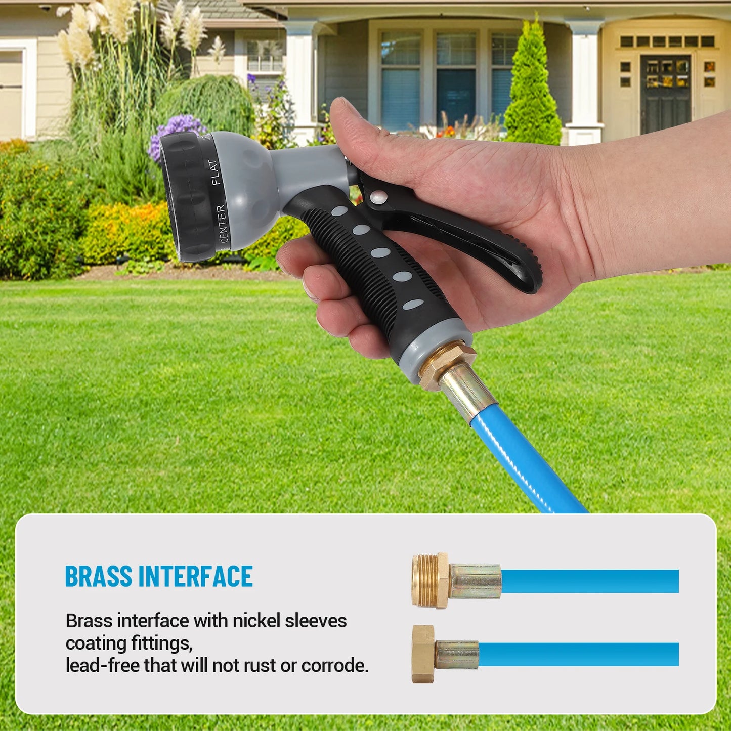 Retractable Garden Hose Reel 1/2 Inch x 100 Feet Wall Mounted 9 Function Sprayer Nozzle Any Length Lock Slow Return
