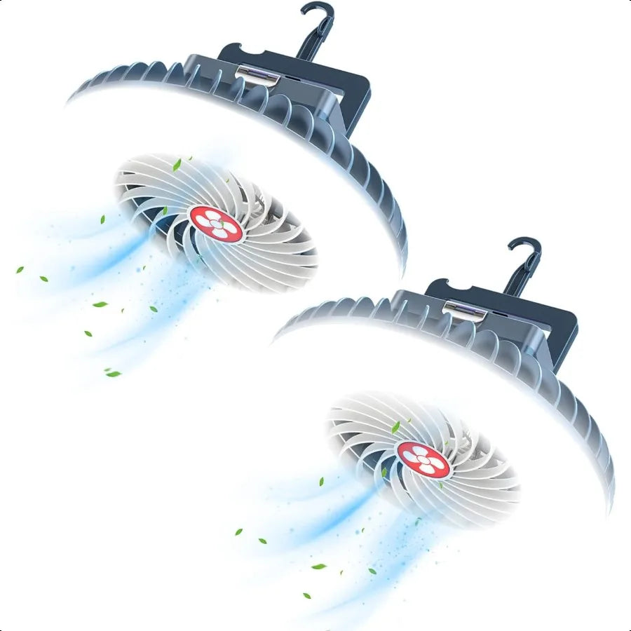 Portable Camping Fan With LED Lantern USB Rechargeable
